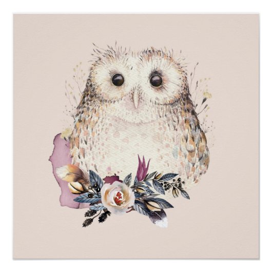 Illustratie van Chic Pastel Flower Owl Animal Boho Poster (Voorkant)