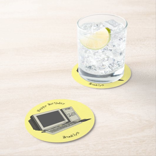 Illustratie van computercartoon ronde kartonnen onderzetter (Insitu)