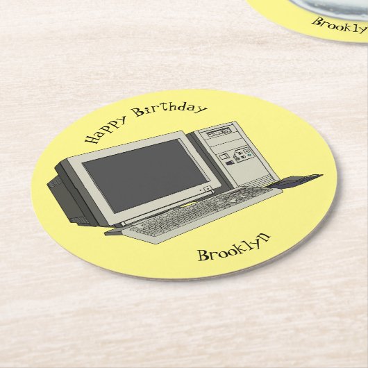 Illustratie van computercartoon ronde kartonnen onderzetter (Gebogen)