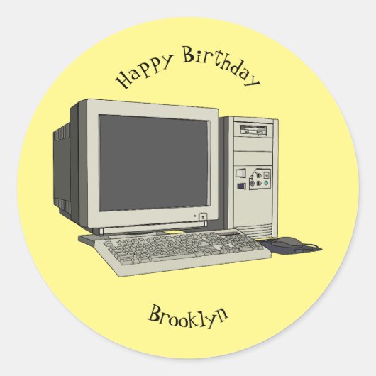 Illustratie van computercartoon ronde sticker (Voorkant)