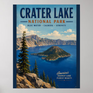 Illustratie van Crater Lake National Park in vinta Poster