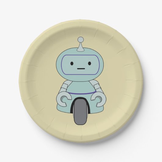 Illustratie van Cute Retro Robot Papieren Bordje (Voorkant)