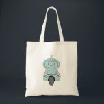 Illustratie van Cute Retro Robot Tote Bag<br><div class="desc">Kute en vriendelijke robot. Deze schattige kleine robots heeft een antenne boven op zijn hoofd en een handig wiel onderaan om rond te bewegen. Zijn armen hebben kleine klampen gegrepen om dingen te vatten en hebben een typisch robotexpressieloze gezicht. Heeft een retrorflair.</div>