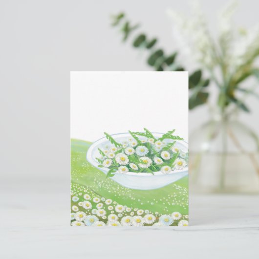 Illustratie van Daisy en Dandelion Spring Salad Feestdagenkaart (Staand voorkant)