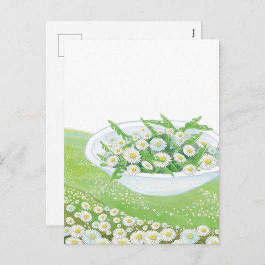 Illustratie van Daisy en Dandelion Spring Salad Feestdagenkaart (Voorkant / Achterkant)