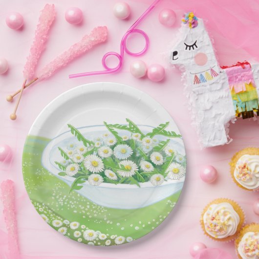 Illustratie van Daisy en Dandelion Spring Salad Papieren Bordje (Feest)