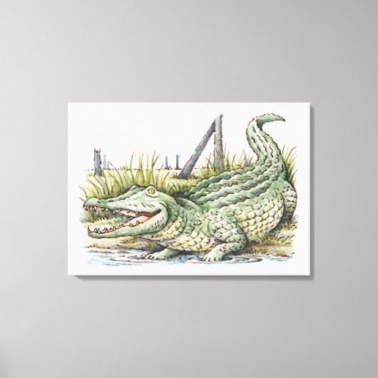 Illustratie van de alligator aan de wal canvas afdruk (Voorkant)