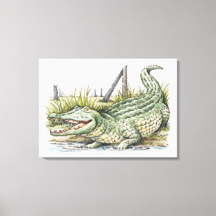 Illustratie van de alligator aan de wal canvas afdruk