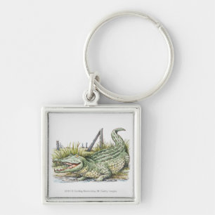 Illustratie van de alligator aan de wal sleutelhanger