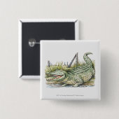 Illustratie van de alligator aan de wal vierkante button 5,1 cm (Voorkant /achterkant)