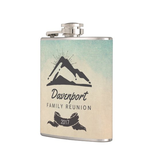 Illustratie van de berg met Sun Rays Family Reunio Heupfles (Links)