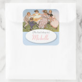  illustratie van de bladwijzer van kinderen vierkante sticker (Tas)