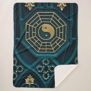 illustratie van de blauwe en bruine yin yang sherpa deken