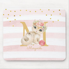 Illustratie van de Cute Cat White Pink Stripes Kin Muismat