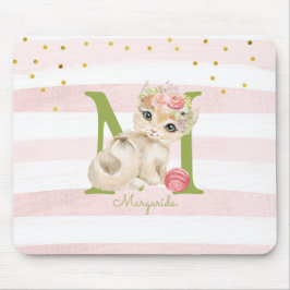 Illustratie van de Cute Cat White Pink Stripes Kin Muismat