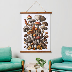 Illustratie van de Enchanted Forest Mushroom Clust Hangend Wandkleed