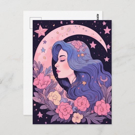 Illustratie van de etherische maangodin briefkaart (Voorkant / Achterkant)