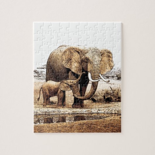 Illustratie van de familie Elephant Animal Art Legpuzzel (Verticaal)