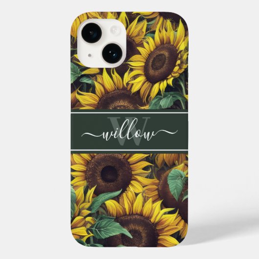 Illustratie van de Gele Zonnebloem Naam Monogram Case-Mate iPhone Case (Achterkant)