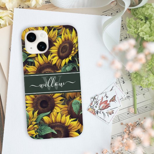 Illustratie van de Gele Zonnebloem Naam Monogram Case-Mate iPhone Case