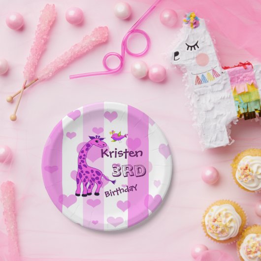 illustratie van de Giraffe in roze kleur Papieren Bordje (Feest)