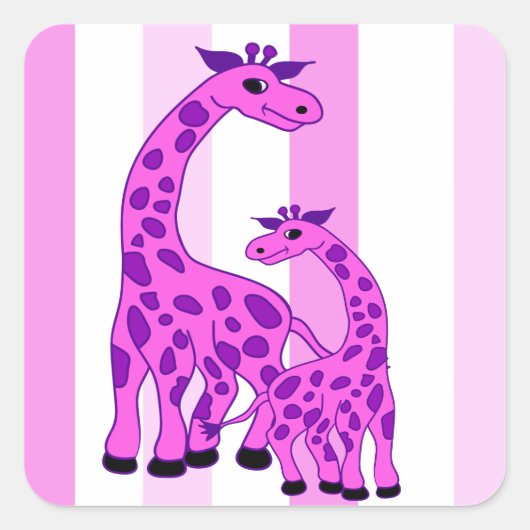 illustratie van de Giraffe in roze kleur Vierkante Sticker (Voorkant)