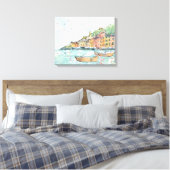 Illustratie van de haven van Porofino Canvas Afdruk (Insitu (Slaapkamer))