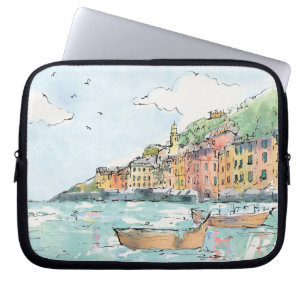 Illustratie van de haven van Porofino Laptop Sleeve