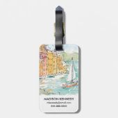Illustratie van de haven van Porofino met zeilboot Bagagelabel (Achterkant verticaal)