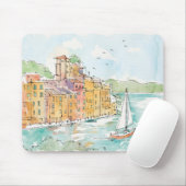 Illustratie van de haven van Porofino met zeilboot Muismat (Met muis)