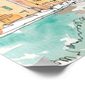 Illustratie van de haven van Porofino met zeilboot Poster (Hoek)