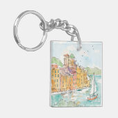 Illustratie van de haven van Porofino met zeilboot Sleutelhanger (Voorkant Links)