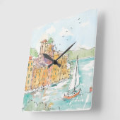 Illustratie van de haven van Porofino met zeilboot Vierkante Klok (Hoek)