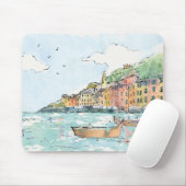 Illustratie van de haven van Porofino Muismat (Met muis)