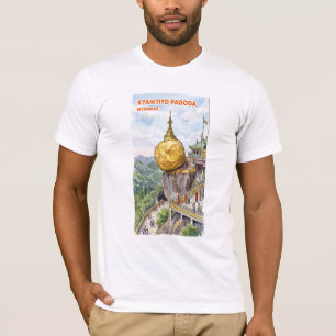Illustratie van de Heilige Kyaiktiyo Pagode Gouden T-shirt