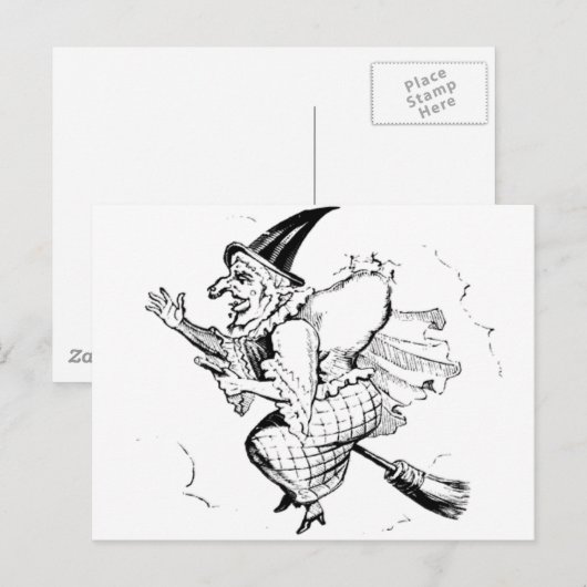 illustratie van de  heks briefkaart (Voorkant / Achterkant)