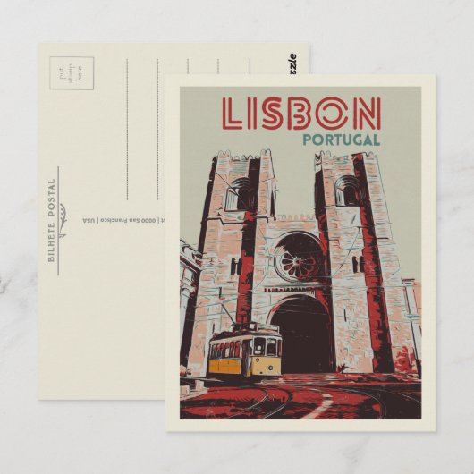 illustratie van de kathedraal van Lissabon Portuga Briefkaart (Voorkant / Achterkant)
