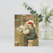  illustratie van de Kerstman met zijn boek V2 Feestdagenkaart (Staand voorkant)