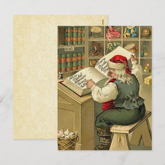  illustratie van de Kerstman met zijn boek V2 Feestdagenkaart (Voorkant / Achterkant)