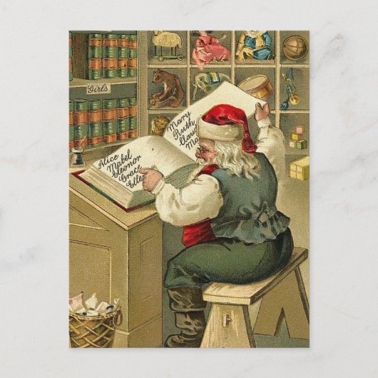  illustratie van de Kerstman met zijn boek V2 Feestdagenkaart (Voorkant)