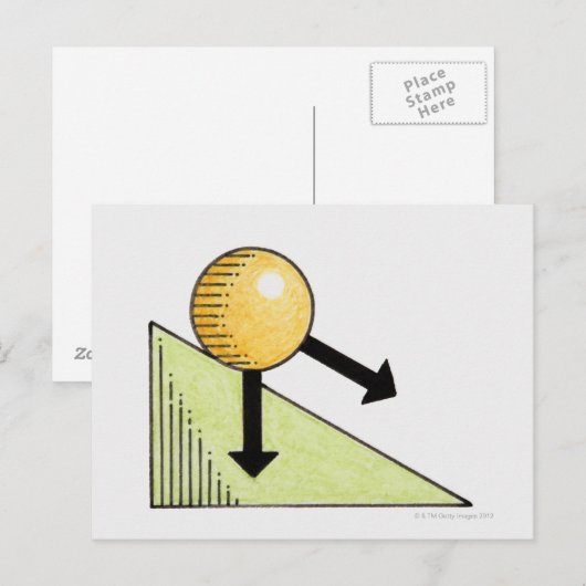 Illustratie van de kogel die langs een helling bew briefkaart (Voorkant / Achterkant)