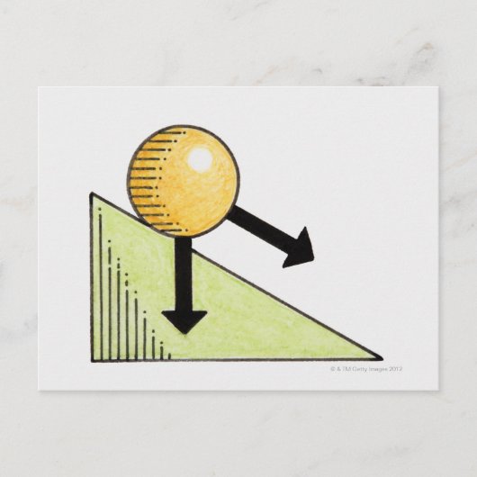 Illustratie van de kogel die langs een helling bew briefkaart (Voorkant)