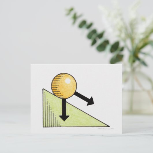 Illustratie van de kogel die langs een helling bew briefkaart (Staand voorkant)