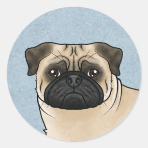 Illustratie van de kop van een hertenpug in cartoo ronde sticker