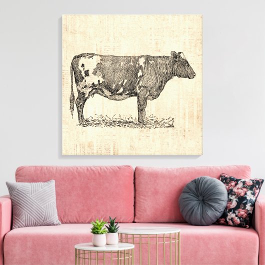  illustratie van de Kunst van de Koe met de Achter Canvas Afdruk (Insitu (Woonkamer))