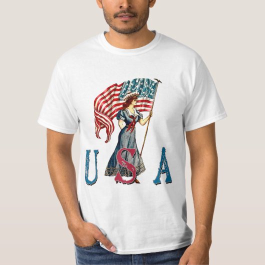 Illustratie van de  Lady Liberty op de T-shirts (Voorkant)