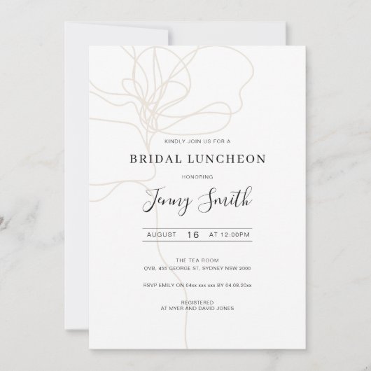 Illustratie van de lijnkunstbridal luncheon-uitnod kaart (Voorkant)