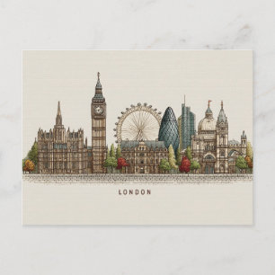 Illustratie van de Londense skyline in vintage arc Feestdagenkaart