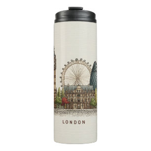 Illustratie van de Londense skyline in vintage arc Thermosbeker