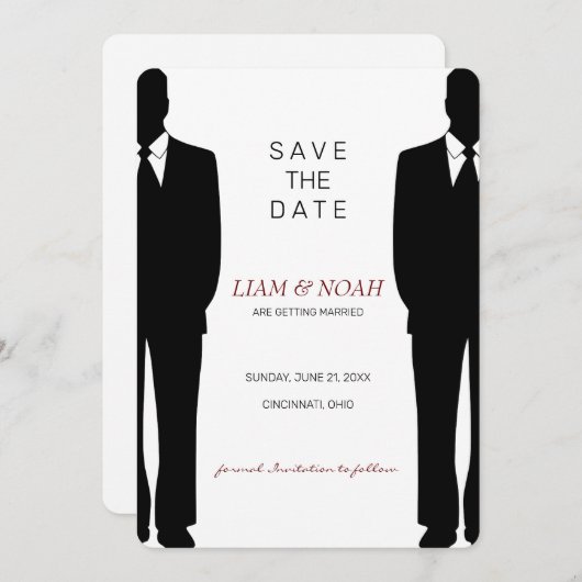Illustratie van de Mannen in Suit Save The Date (Voorkant / Achterkant)